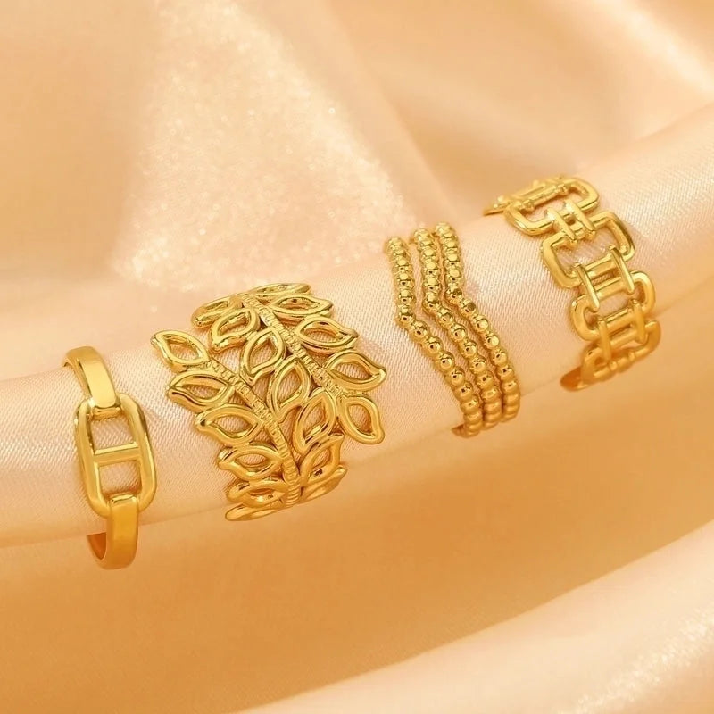 Minimalist Classic Style Geometric 304 Stainless Steel 18K Gold Plated Open Rings