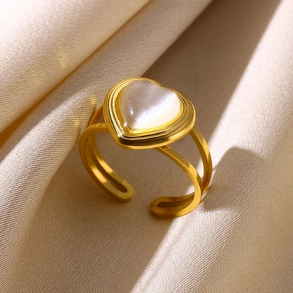 Elegant French Style Sweet Heart Shape 304 Stainless Steel Synthetic Gemstones Open Rings