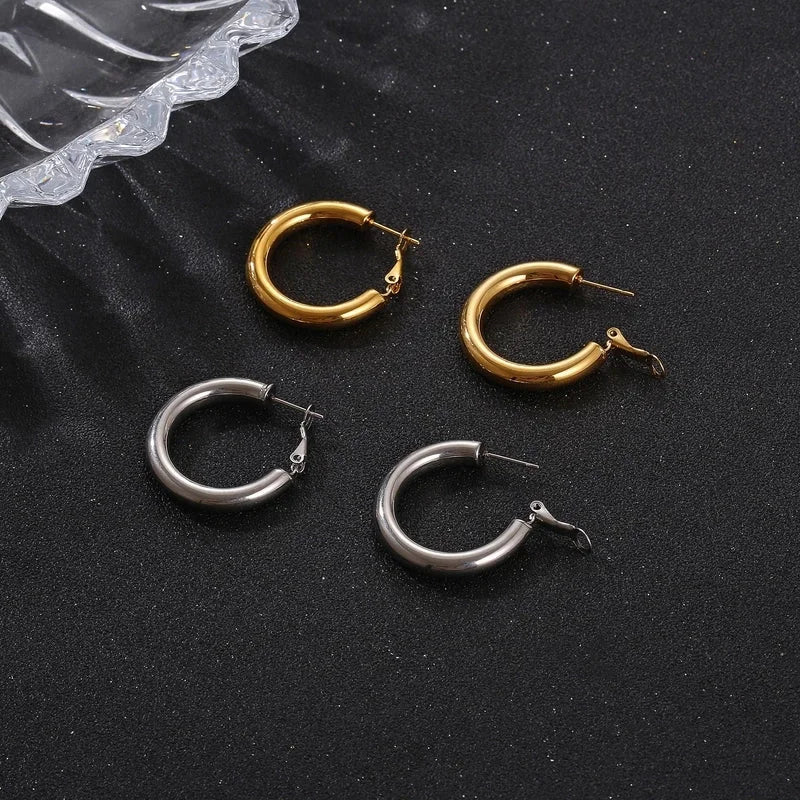 Fashion Round Plating 304 Stainless Steel 18K Gold Plated Earrings