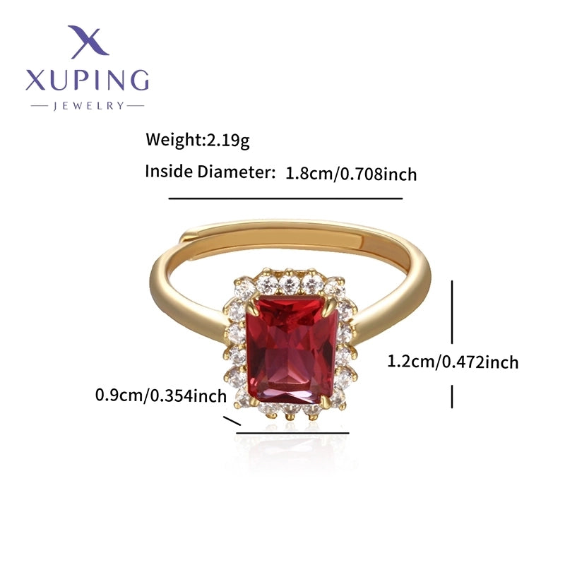 6 Pieces Elegant XUPING Square Copper Artificial Gemstones 18K Gold Plated Inlay Open Rings