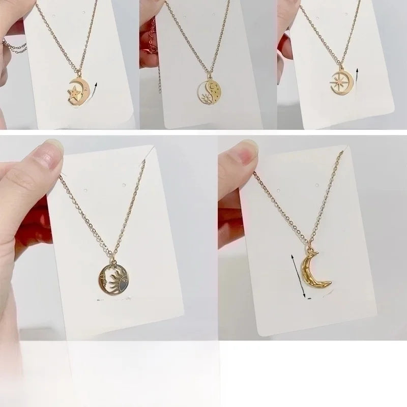 Fashion Star Moon Titanium Steel Plating Pendant Necklace 1 Piece