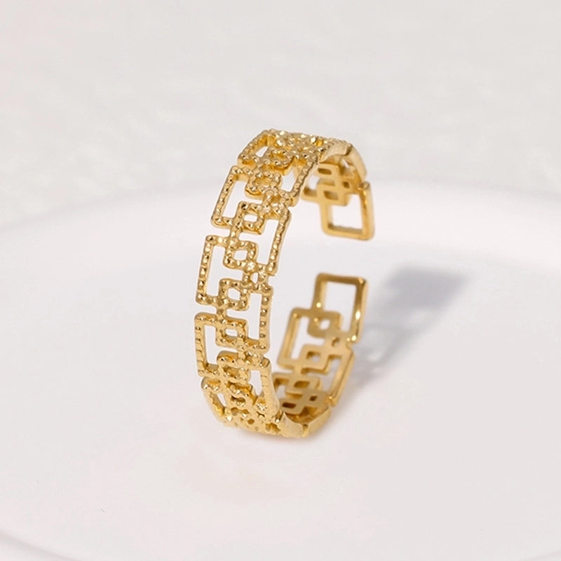 Casual Minimalist Geometric 304 Stainless Steel Hollow Out Inlay Open Rings