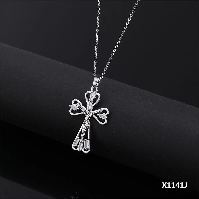 Copper Inlay Cross Zircon Pendant Necklace