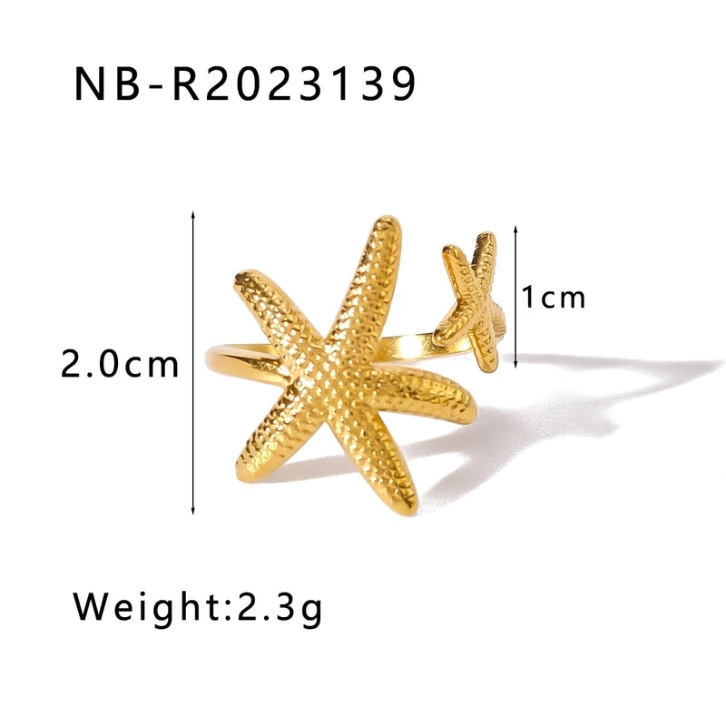 Vintage Style Modern Style Minimalist Starfish Shell 304 Stainless Steel 18K Gold Plated Plating Open Rings