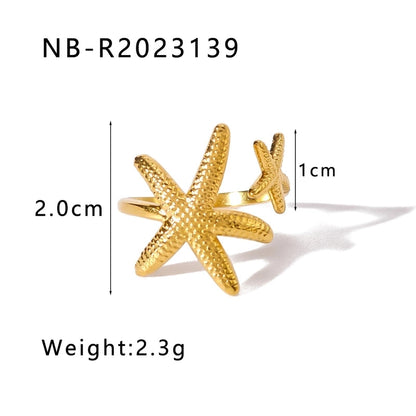 Vintage Style Modern Style Minimalist Starfish Shell 304 Stainless Steel 18K Gold Plated Plating Open Rings