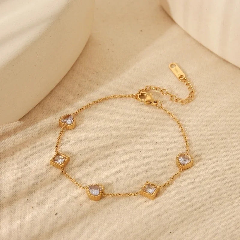 Minimalist Commute Geometric Heart Shape Solid Color 304 Stainless Steel Zircon 18K Gold Plated Inlay Jewelry Set