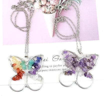 Ethnic Style Butterfly Natural Stone Pendant Necklace 1 Piece