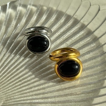 Retro Geometric Titanium Steel Inlay Natural Stone Rings