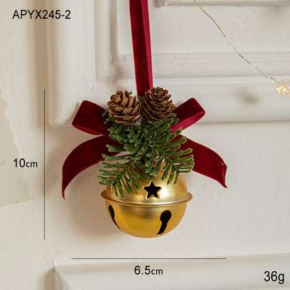Christmas Ornaments Small Bells Velvet Bows Christmas Tree Pine Cones Scene Decoration Supplies Small Hanging Decorations