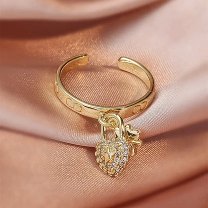 Real Gold Plating Multi-layer Cross Diamond Geometric Open Index Finger Copper Ring