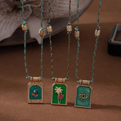 Copper Gold Plated Enamel Eye Flower Pendant Necklace