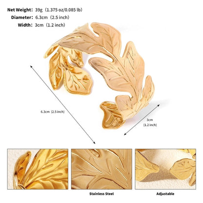 Modern Style Geometric Plant 304 Stainless Steel 18K Gold Plated Bangle In Bulk