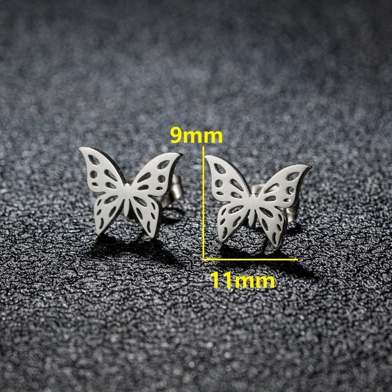 1 Pair Sweet Minimalist Artistic Heart Shape Butterfly Polishing 304 Stainless Steel 18K Gold Plated Ear Studs