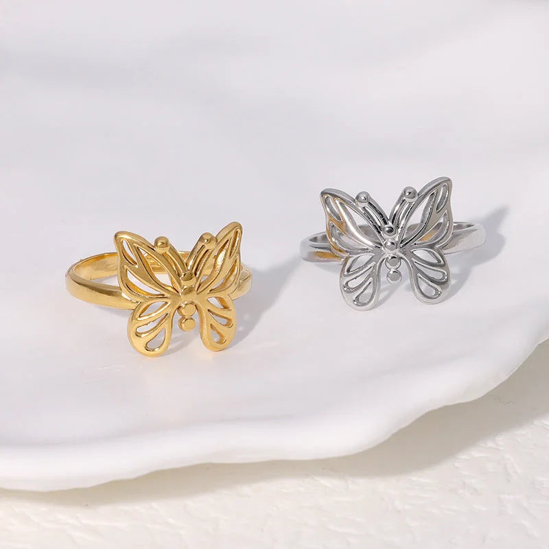 Minimalist Butterfly Animal Chinese Zodiac Stainless Steel Electroplating Rings