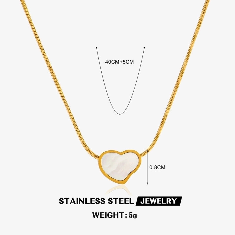 304 Stainless Steel 18K Gold Plated Minimalist Classic Style Plating Inlay Heart Shape Artificial Shell Rhinestones Pendant Necklace