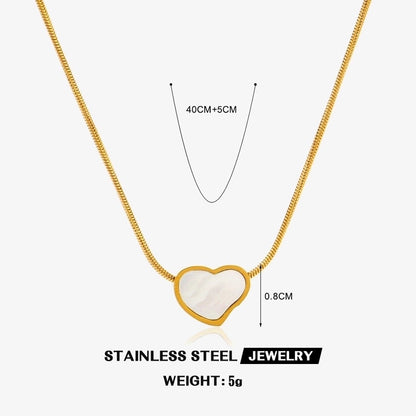 304 Stainless Steel 18K Gold Plated Minimalist Classic Style Plating Inlay Heart Shape Artificial Shell Rhinestones Pendant Necklace