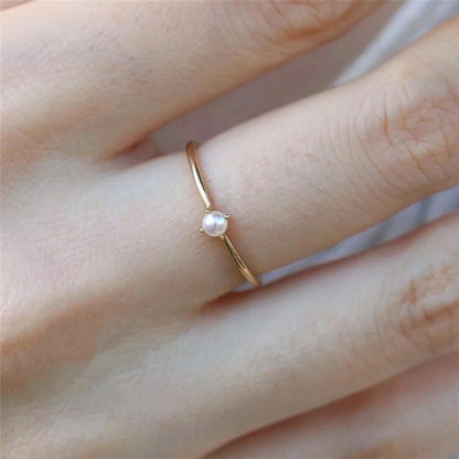 Minimalist Geometric Copper Gold Plated Artificial Pearls Rings