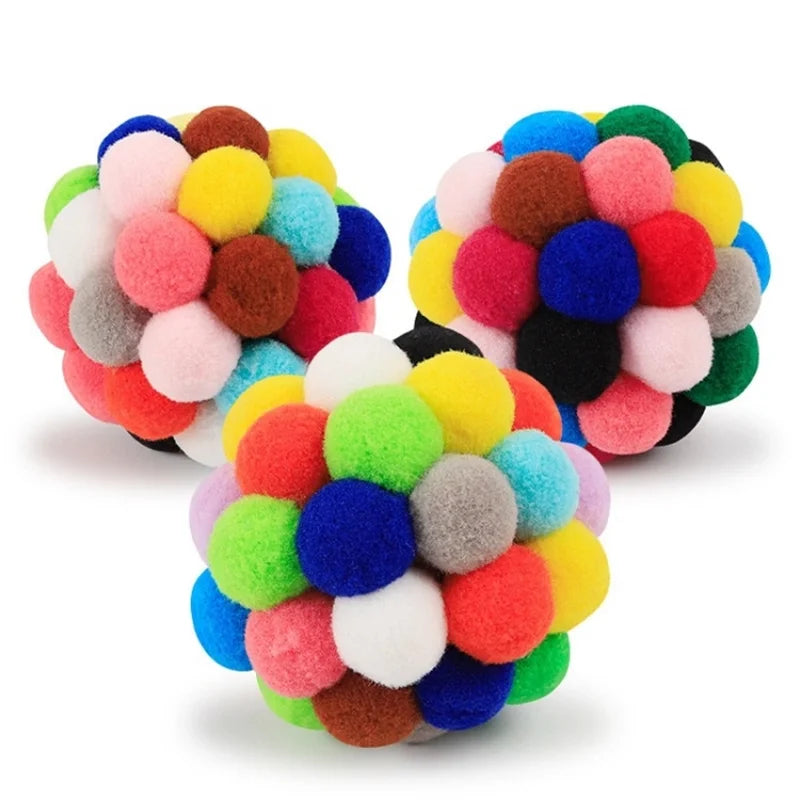 Trumpet 4.5cm With Bell Sounding Colorful Ball Cat Interactive Toy Plush Ball Handmade Elastic Cat Toy Ball