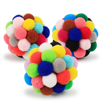 Trumpet 4.5cm With Bell Sounding Colorful Ball Cat Interactive Toy Plush Ball Handmade Elastic Cat Toy Ball