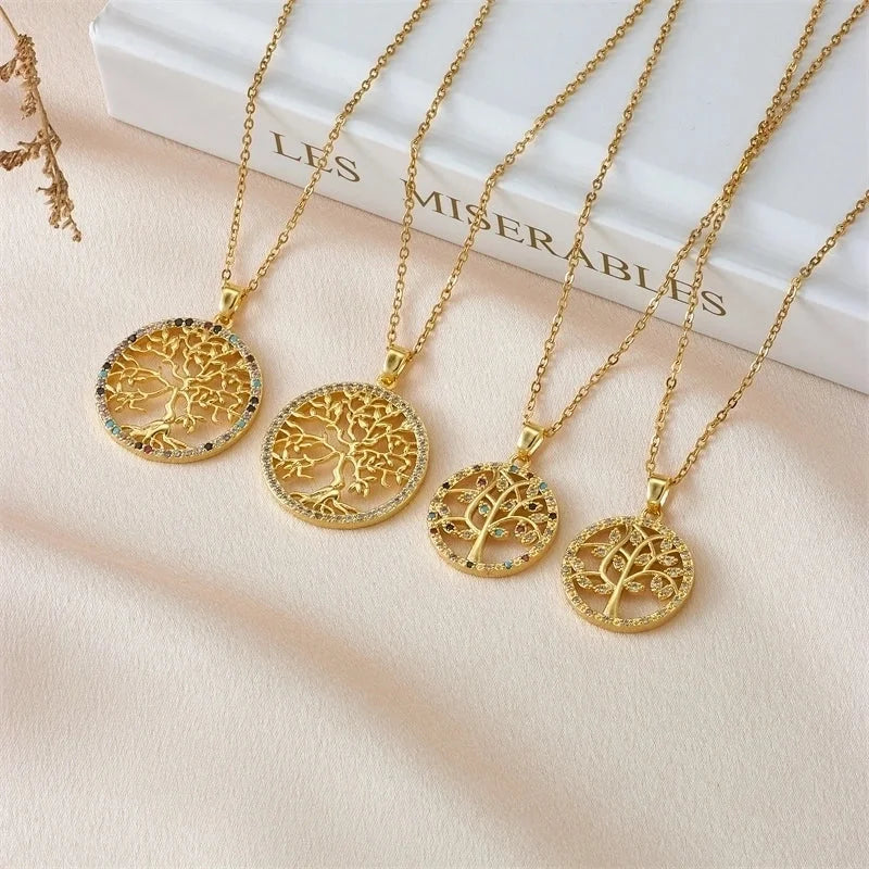 304 Stainless Steel Copper Heart Shape Life Tree Pendant Necklace