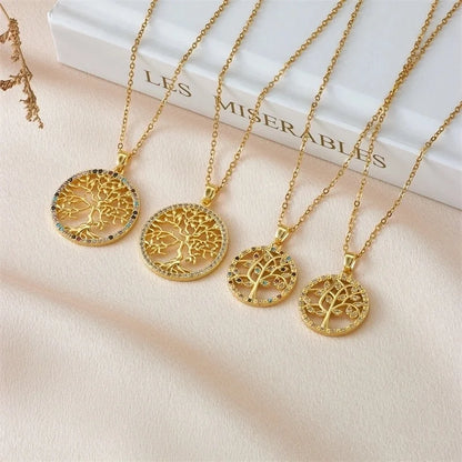 304 Stainless Steel Copper Heart Shape Life Tree Pendant Necklace