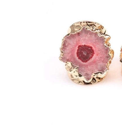 5 Pieces Casual Irregular Agate Brass Natural Stone Open Ring