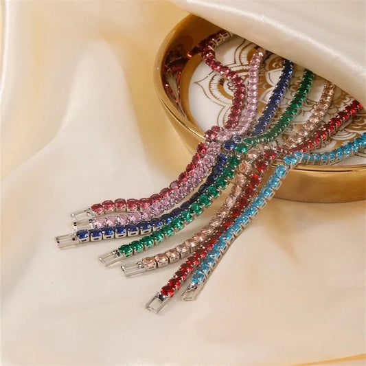 Copper Minimalist Shiny Inlay Geometric Zircon Bracelets Tennis Bracelet