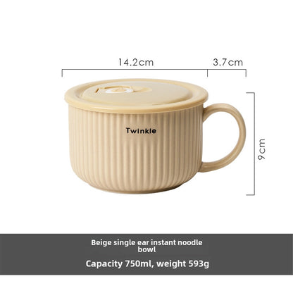 Sean Ceramic Instant Noodle Bowl With Lid Japanese Instant Noodle Cup For Student Dormitory