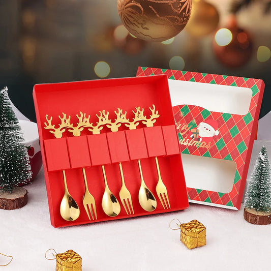J304 Stainless Steel Elk Spoon And Fork Set Christmas Spoon And Fork Set Coffee Stirring Spoon Dessert Christmas Spoon