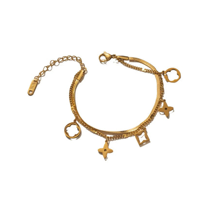 Women Quadrilateral Rhombus Titanium Steel 18K Gold Plated Bracelets