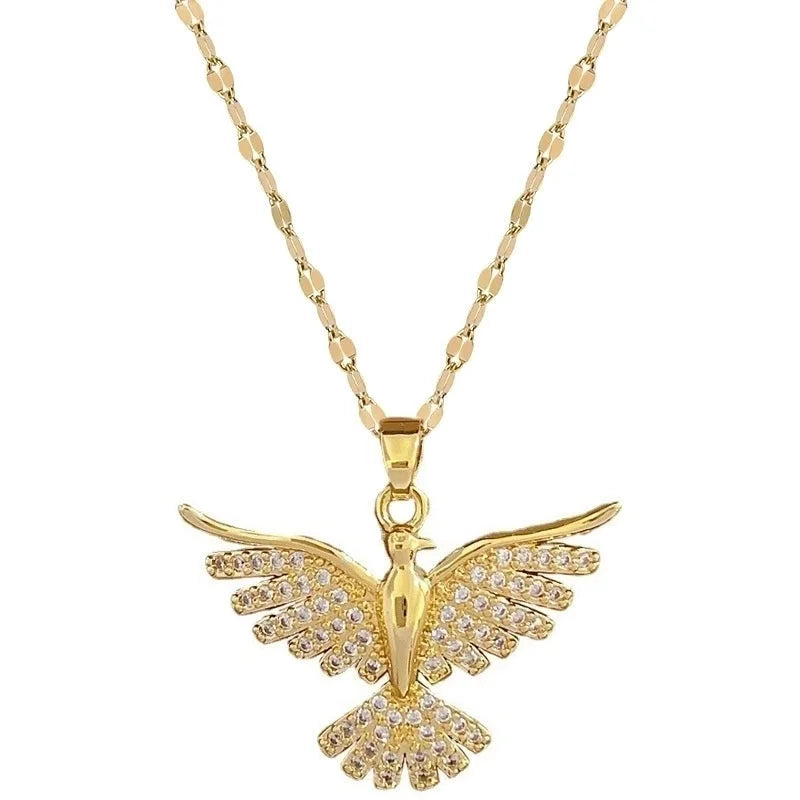 Basic Modern Style Classic Style Eagle 304 Stainless Steel Copper 18K Gold Plated Zircon Pendant Necklace