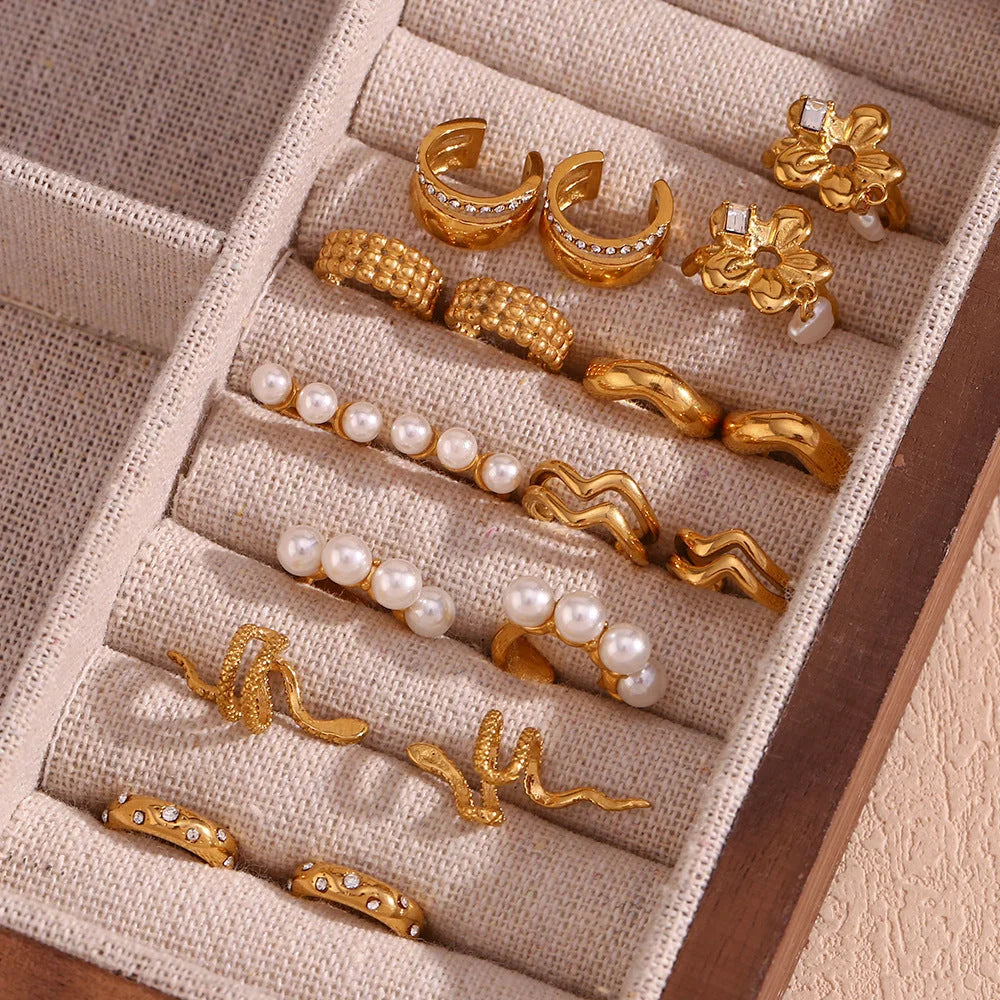 Women Fashion Circle Geometric Stainless Steel 18K Gold Plated Clip On Earrings