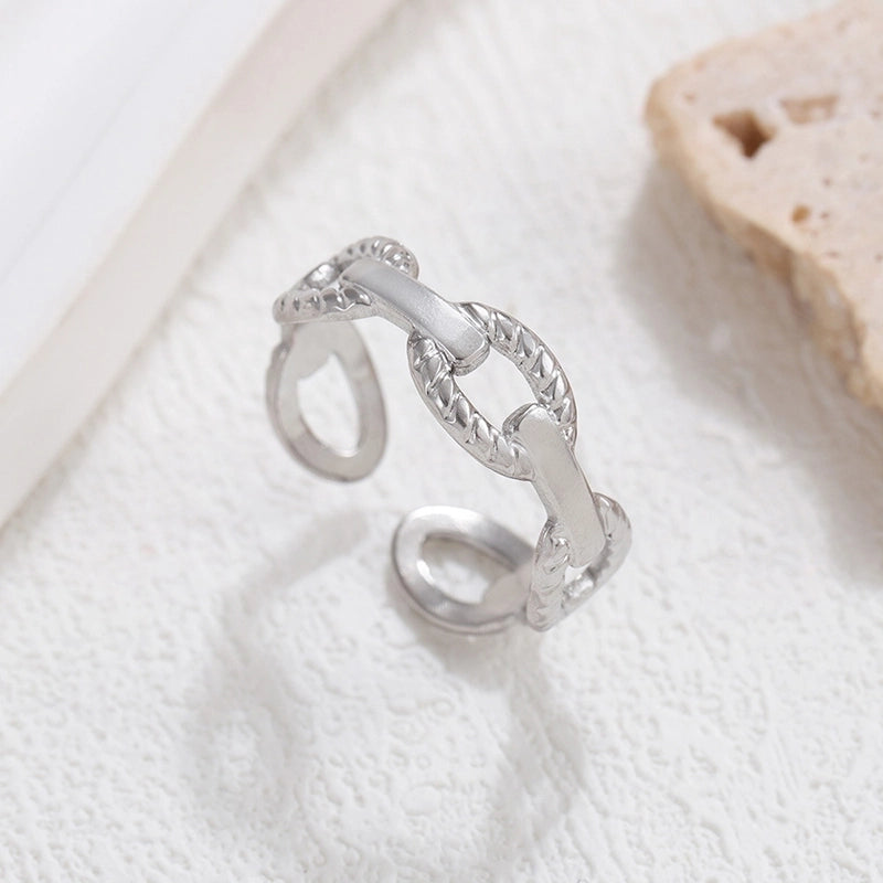 IG Style Geometric Solid Color 304 Stainless Steel Hollow Out Open Rings