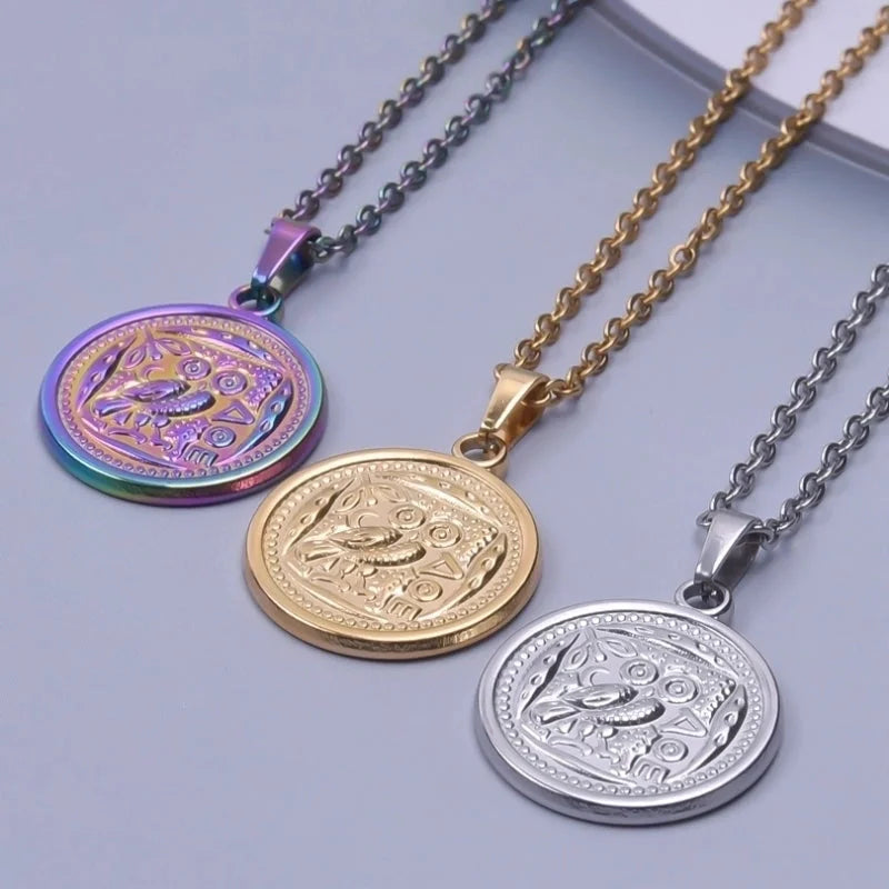 3 Pieces Casual Minimalist Round Owl 304 Stainless Steel 18K Gold Plated Pendant Necklace Necklace Pendant