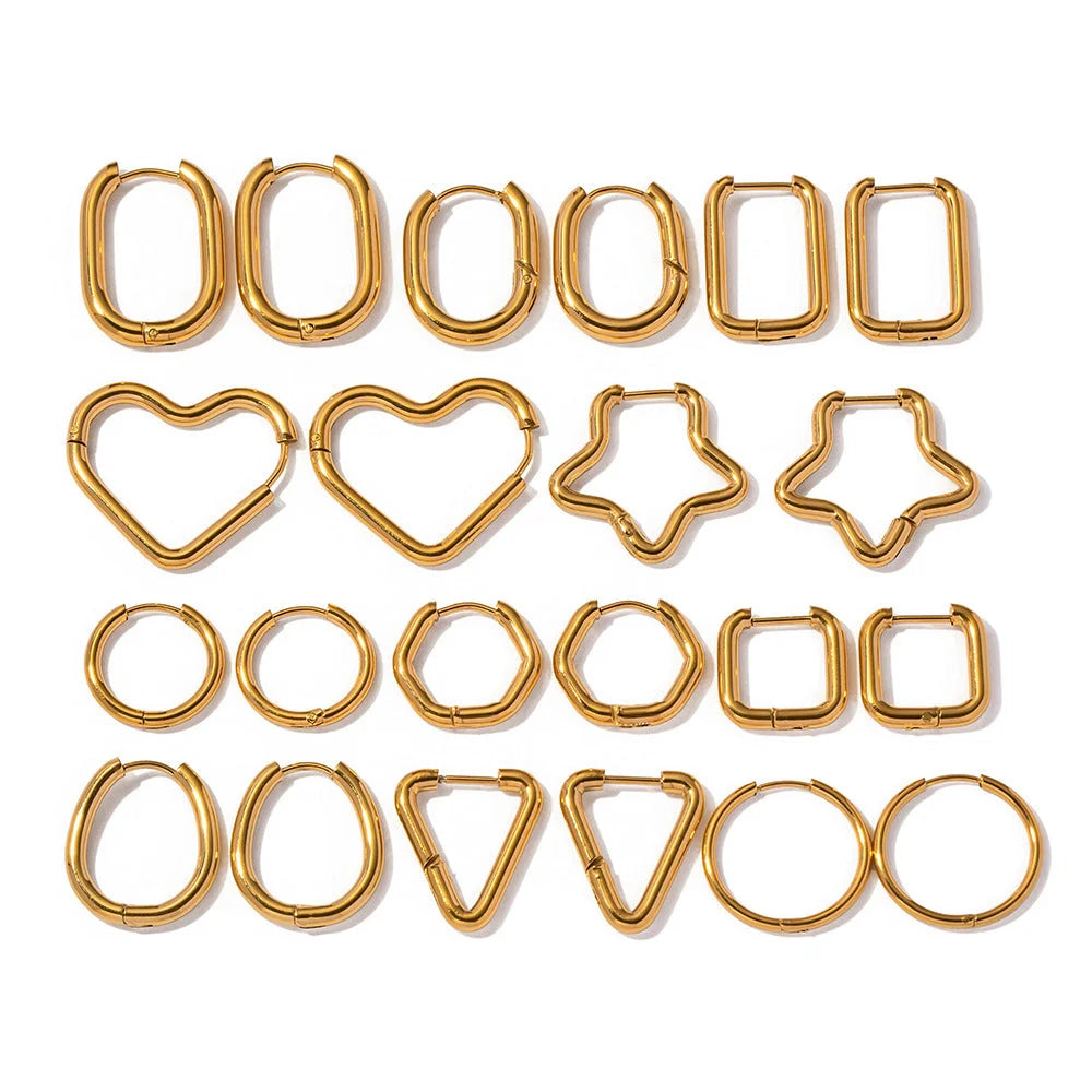 IG Style Heart Asymmetrical Geometric Stainless Steel 18K Gold Plated Earrings