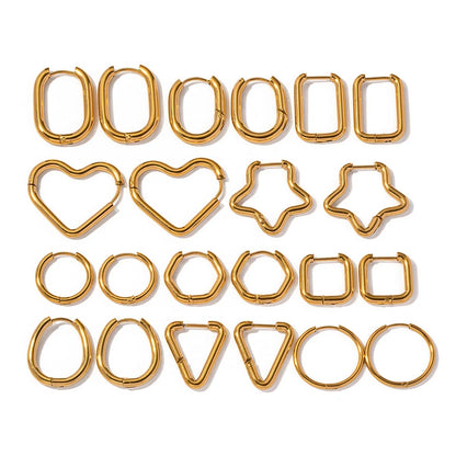 IG Style Heart Asymmetrical Geometric Stainless Steel 18K Gold Plated Earrings