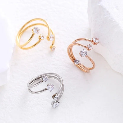 20 Pieces 304 Stainless Steel 18K Gold Plated Rose Gold Plated Minimalist Plating Inlay Artificial Rhinestones Open Ring