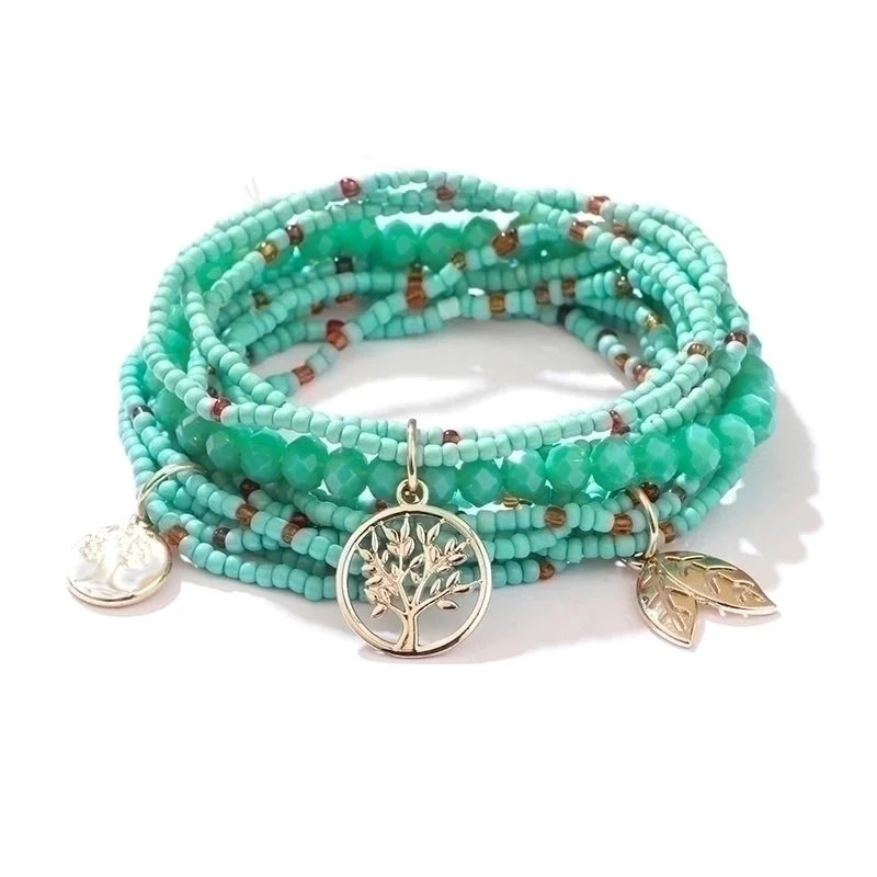 2 Pieces Fashion Leaf Tree Alloy Agate Beaded Plating Bracelets