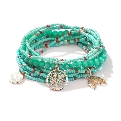 2 Pieces Fashion Leaf Tree Alloy Agate Beaded Plating Bracelets