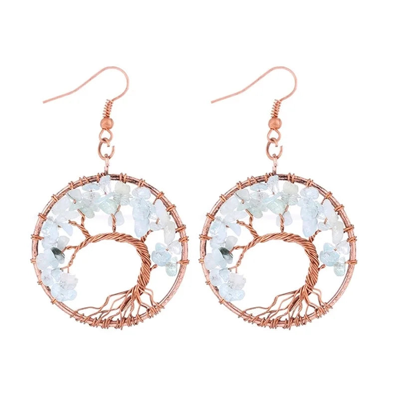 1 Pair Minimalist Leaf Natural Stone Copper Drop Earrings