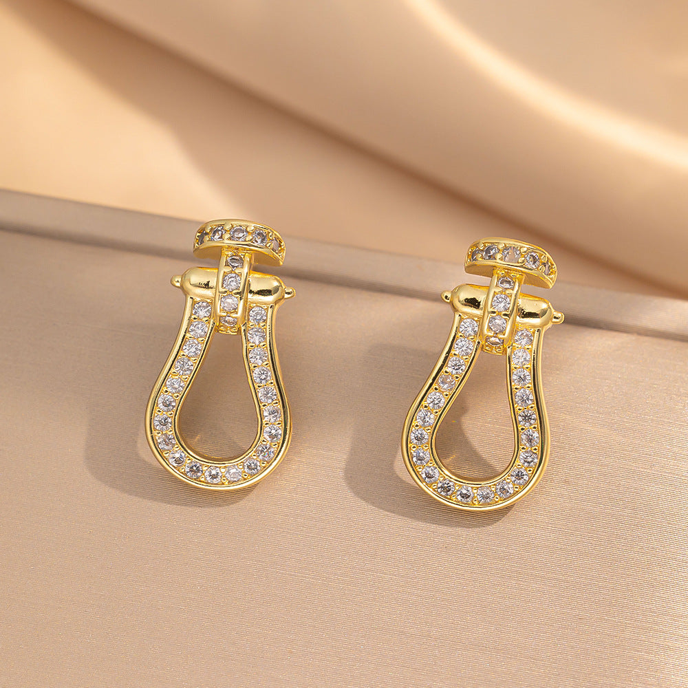 2 Pieces Moderate Luxury Flower Copper Diamond Inlay Stud Earrings