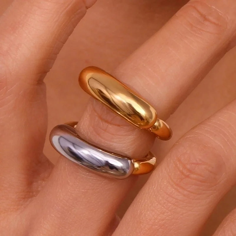 Basic Minimalist Classic Style Solid Color 304 Stainless Steel 18K Gold Plated Plating Rings