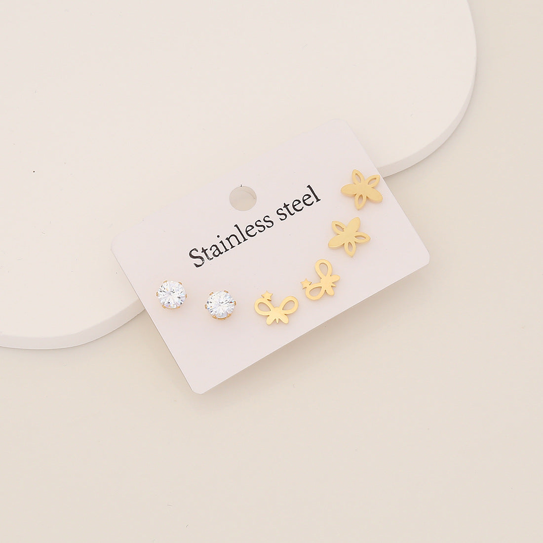 Expressive Heart Cross Pentagram Stainless Steel Electroplating Stud Earrings