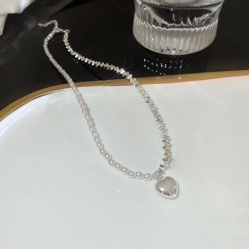 Minimalist Heart Shape Flower Bow Knot Titanium Steel Copper Plating Inlay Artificial Gemstones Pendant Necklace