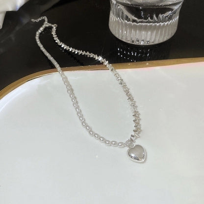 Minimalist Heart Shape Flower Bow Knot Titanium Steel Copper Plating Inlay Artificial Gemstones Pendant Necklace