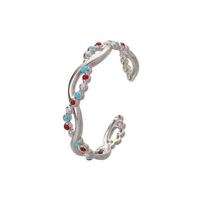 Ethnic Style Sun Star 304 Stainless Steel Artificial Gemstones Rhinestones Enamel Inlay Open Rings