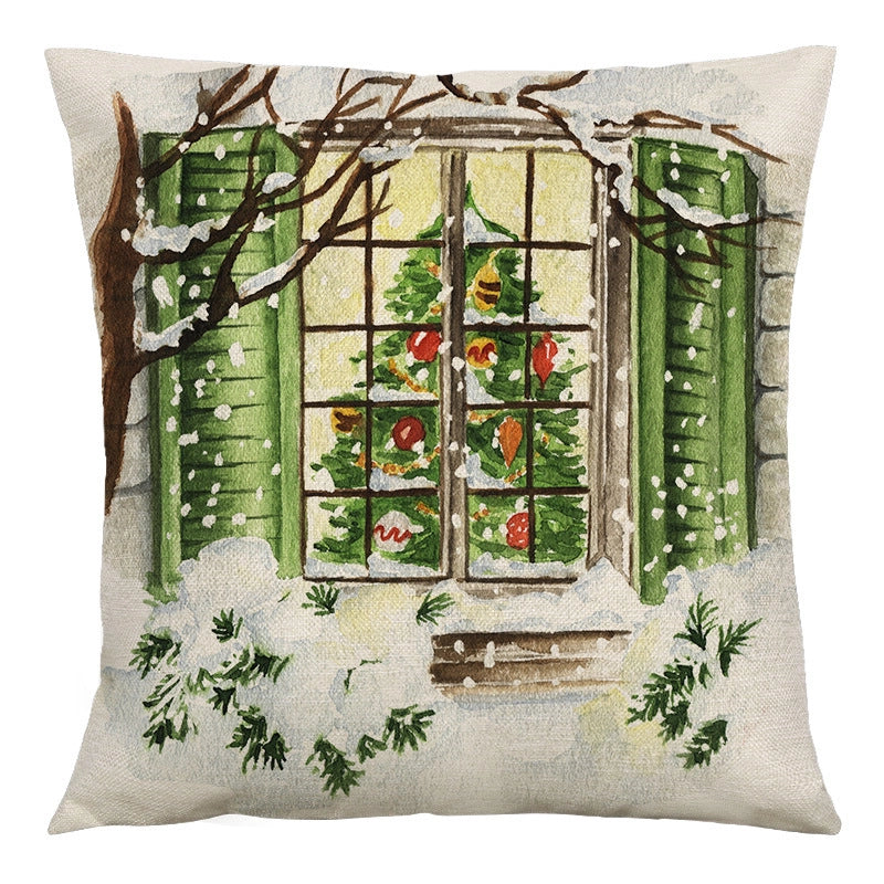 Cute Christmas Tree Snowman Linen Pillow Cases