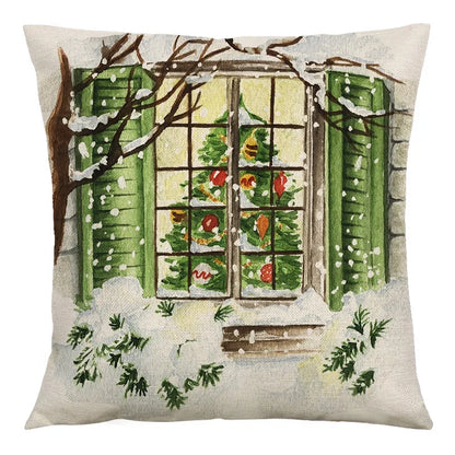 Cute Christmas Tree Snowman Linen Pillow Cases