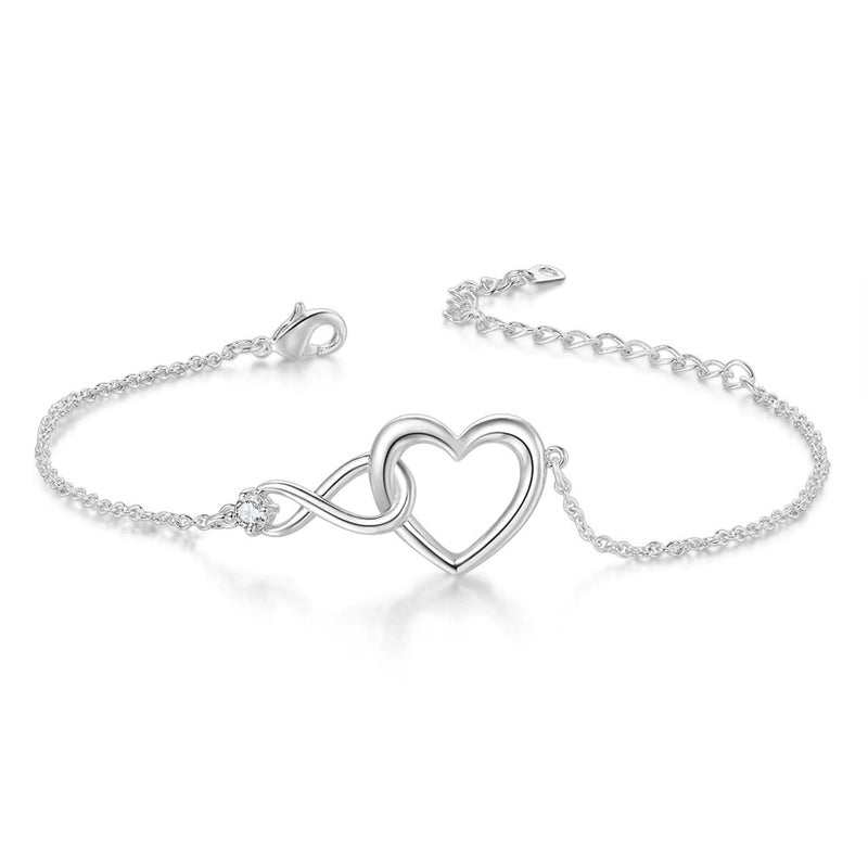 Sweet Minimalist Infinity Heart Shape Copper Inlay Zircon Bracelets Necklace