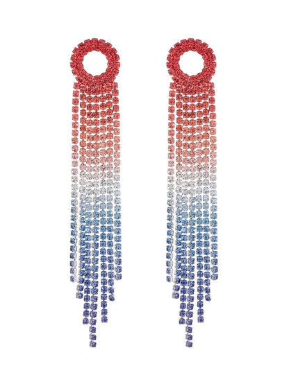 1 Pair Sweet Tassel Plating Inlay Copper Rhinestones Silver Plated Drop Earrings